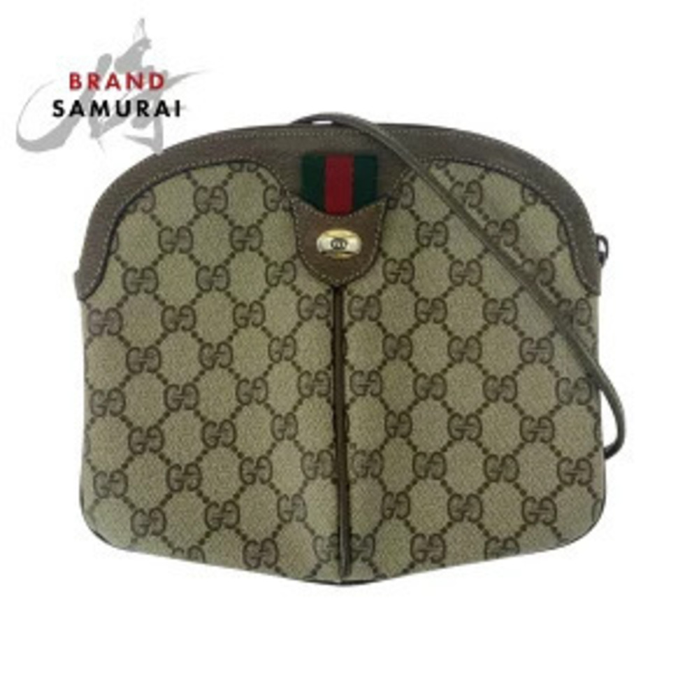Gucci Sherry Shoulder Bag Clutch Beige Brown GG Supreme Canvas Leather
